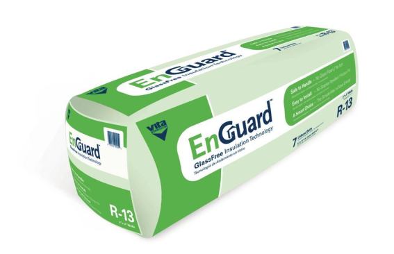 Vita Nonwovens.

 Made with recycled plastic bottles and other recycled polyester materials, EnGuard batt insulation contains no VOCs, added formaldehyde, or other chemical binders and requires no protective gear for installation, the maker says. The pre-cut, friction-fit batts come in R-13, R-19, or R-21. 336.431.7187. www.enguardinsulation.com.