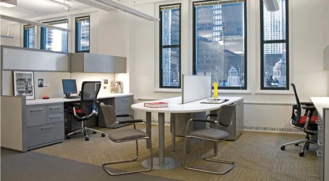 The workstations are situated apart from public areas such as the library, allowing the staff a quiet environment in which to work despite the many public events that occur at the facility.


Verve III linear direct/indirect - Focal Point - www.focalpointlights.com 

Six fixture options - Mounted with aircraft cable suspension system - May be continuously mounted


Zody task chair - Hawort - www.haworth.com 

Passive pelvic and proprietary asymmetrical lumbar support - Can be fully upholstered or back can be made from glass-reinforced nylon in 8 colors - Manufactured using 100 percent wind power