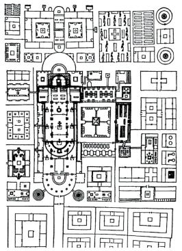 The design for the placement of text and images is a modified grid system, based off of the juxtaposition between the Plan of St. Gall. 