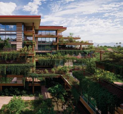 Optima Camelview Village

Architect: David Hovey & Associates Architect, Optima, Scottsdale.

Completion: 2010.

Brief: $500 million, 700-unit mixed-use residential project recalls Frank Lloyd Wright. Each residence features landscaped roof gardens and private terraces. Received the 2009 AIA Arizona Honor Award.