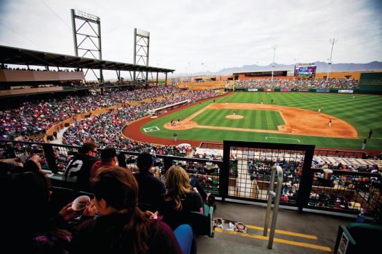 Salt River Fields at Talking Stick

Architect: HKS, Phoenix.

Completion: February 2011.

Brief: $100 million, 11,000-seat Major League Baseball training facility includes separate training and clubhouse facilities for each team, plus two soccer fields and a roof that shades the stands. The first MLB facility built on Native American land.