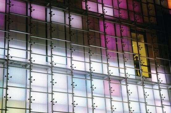 The studio's 2008 media art installation in Singapore, "Architectural Advertising Amplifier" (AAMP) was its first use of colored light for a media screen, employing a low-resolution matrix of 546 full-color, computer-controlled LEDs.