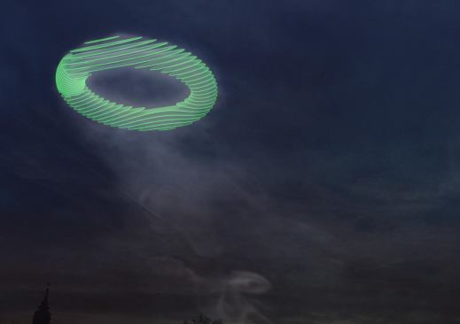 The smoke rings, which will be formed through the condensation of water in the flue gases, will be lit at night by lasers and heat tracking technology.