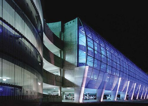 PARKING DECKS, CHARLOTTE-DOUGLAS INTERNATIONAL AIRPORT

Architects: The Wilson Group (Charlotte) and LS3P Associates (Charlotte office)

Developer: City of Charlotte

Completed: May 2005 (West Deck), April 2007 (East Deck)

Cost: $63.8 million

The airport's West Deck (shown) won a 2006 AIA North Carolina institutional design award and a 2006 International Association of Lighting Designers merit award.