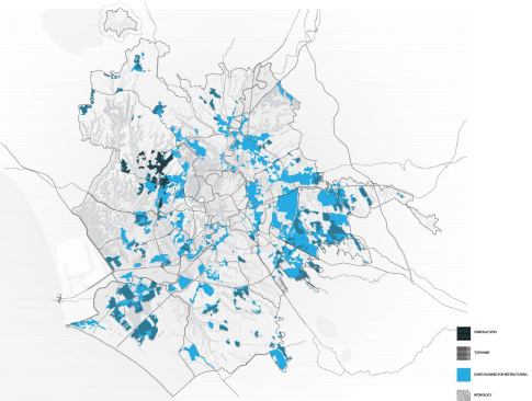 2010 Rome Prize winners Ersela Kripa and Stephen Mueller of Agency created the project Hackable Infrastructures: Inhabiting the Margins of Contemporary Rome while at the American Academy. The project looks at marginal and informal settlements around the city. This map shows the strategic sites they investigated.