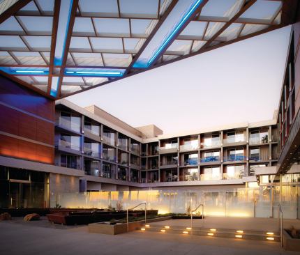 The Shore Hotel on the waterfront Ocean Avenue in Santa Monica, Calif., has balconies on every room that are oriented to maximize daylight, natural ventilation, and views.