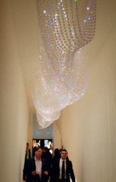 Stunning crystal chandeliers by Swarovski using LED light sources give new meaning to lighting sculpture.