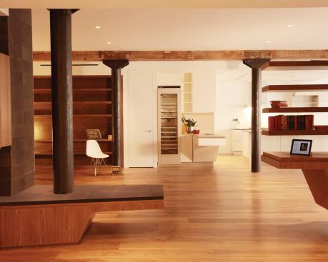 The architects gutted the space and left only the key structural elements.