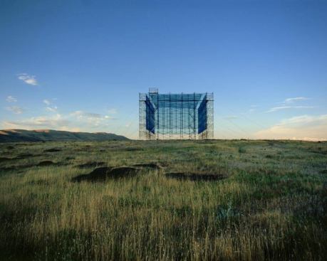 Lead Pencil Studio makes work that fits between the worlds of art and architecture. The piece Maryhill Double, sited along Oregon's Columbia River Gorge, is constructed from scaffolding and debris netting. It mirrors a 18,000-square-foot museum located across the river.