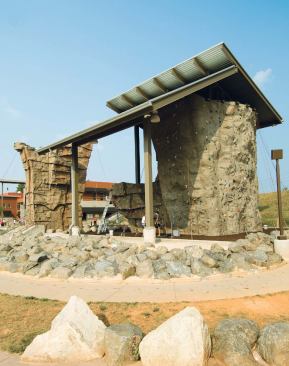 Between the River Center and the pump house are the climbing center and pavilions where paddlers congregate before trips. 