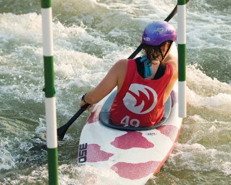 Another negotiates slalom gates on a practice run. 