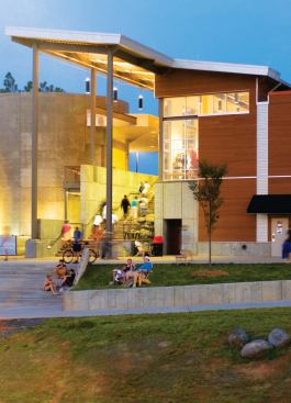 Conceived of as a chasm between buildings, the sheltered stairway is the park's main thoroughfare.