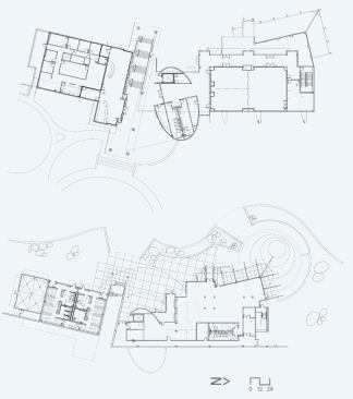 Dividing the entry area from the pro shop and leading down to the channel level.