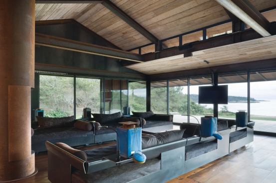 Like the shutter panels, a flat-screen television performs a similar trick. Here it is shown in its deployed position. 