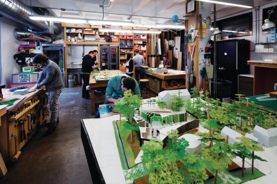 The model shop at Studio Gang, which is on the second floor of an old office building in Chicago's Wicker Park neighborhood, includes a study model for a recent project. "We're trying to make the inside of the building part of the landscape," Gang says.