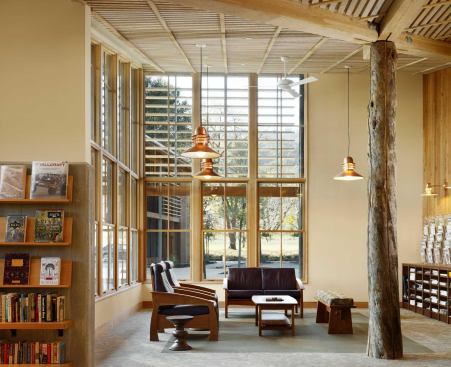 The library reading room at the Portola Valley Town Center in Portola Valley, Calif., is awash in natural light.