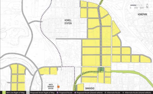 Traffic Flow

To determine the location and right of way of arteries and local streets, as seen above, planners connected new roads to existing infrastructure and public transit.