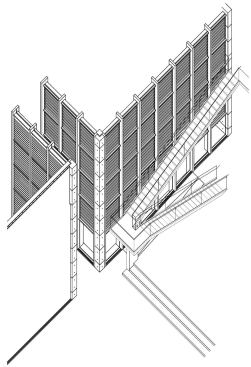LOBBY STAIR AXONOMETRIC

DETAILS, DETAILS

A narrow, scissorlike stair on the opposite side provides direct access to the second-floor landing and galleries.

