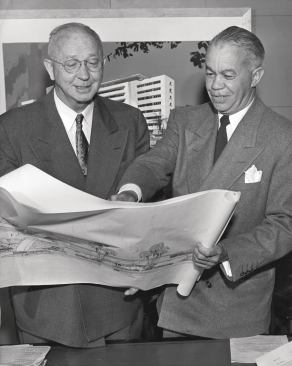 Williams in 1952 with Claude Reeves, who would later become superintendent of Los Angeles public schools.