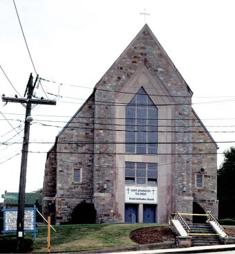 St. James the Apostle, Arlington

Sold to Greek Orthodox Church 11/2005

St. James had a huge congregation during the postwar suburban boom, but after the liturgical changes of the Second Vatican Council in the early 1960s, "people began to drift away," says former parishioner James McGough. The church now belongs to a burgeoning Greek Orthodox congregation.