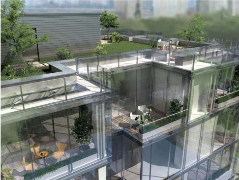 Culver House, Dirk Denison Architects. Roof Garden: Denison designed the building's perimeter as an interlocking sequence of roof gardens, terraces, and sunrooms.