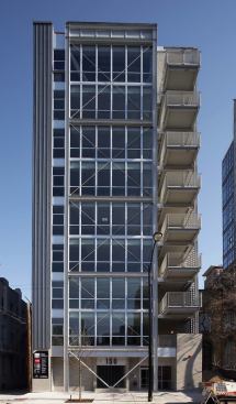 156 West Superior, The Miller/Hull Partnership, Seattle, Wash. Miller/Hull's first building in Chicago is the only one in this portfolio to utilize a steel-frame structure. Commercial glazing systems and metal-slat screens enhance the industrial character of a design that the architects characterize as an “irreducible living machine.” Associated Architect: Studio Dwell Architects - Primary Contractor: Skender Construction Co. - Developer: Ranquist Development - Financing: Withheld by owner - Construction Cost: Withheld by owner - Status: Completed July 2006 - Total Dwelling Units: 11; One-Bedroom: 3; Two-Bedroom: 7; Three-Bedroom: 1 - Number of Floors: 9 - Gross SF: 26,000 square feet - Structure: Steel frame and CMU - Amenities: Arclinea kitchens, private decks, media rooms