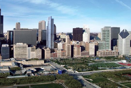 The Legacy at Millennium Park, Solomon Cordwell Buenz. The Legacy at Millennium Park will have extraordinary views of the park, but it's a block away—so the “at” designation seems to be a bit of the marketer's artful ploy. Rooftop gardens are situated atop four existing structures, which will house parking, retail, and School of the Art Institute facilities. Primary Contractor: Walsh Construction - Developer: Joint Venture: Mesa Development and Walsh Investors - Financing: La Salle Bank - Construction Cost: $225 million - Status: Due for completion late summer 2009 - Total Dwelling Units: 355; One-Bedroom: 27; Two-Bedroom: 199; Three-Bedroom: 112; Four-Bedroom: 17 - Number of Floors: 72 - Gross SF: 1,050,000 square feet (589,000 square feet net sellable residential) - Structure: Concrete structure with curtain wall exterior cladding - Amenities: Balconies, resident parking, lap pool, gardens

