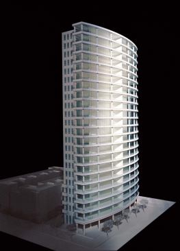 30 West Oak, Booth/Hansen Associates. Square buildings are no longer de rigueur. Booth split 30 West Oak into two opposing volumes: a slightly canted concrete structure to the north and a gracefully curving glass lozenge to the south. Large living spaces occupy the glazed volume, while smaller, more-private rooms fill the concrete portion. Primary Contractor: Smithfield Construction Group - Developer: Smithfield Properties - Financing: Withheld by owner - Construction Cost: Withheld by owner - Status: Completed October 2006 - Total Dwelling Units: 46; One-Bedroom: 4; Two-Bedroom: 12; Three-Bedroom: 23; Four-Bedroom: 6 - Number of Floors: 24 - Gross SF: 169,000 square feet - Structure: Concrete - Amenities: Two rooftop terraces, exercise room