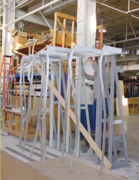 Pleats Please, Issey Miyake, Berlin - Eloueini chose to have the interior elements fabricated in Chicago because the schedule was critical and he was familiar with the team there. The piece was mocked up in full scale before being disassembled and shipped flat. The lightweight material and zip-tie fasteners make for a system that is easy to transport and quick to assemble.