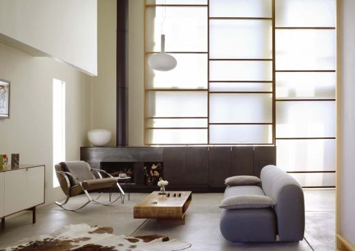 In the living and dining space, the Hearth converges with the Scrim.