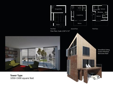 Home designs include gable-roof models and the more modern ??Tower.??


