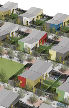 Four-unit modules can be combined to create neighborhoods at widely differing scales.