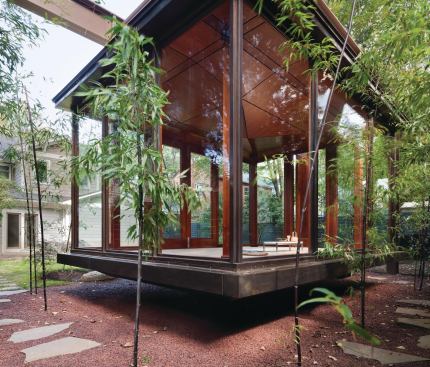 Circuitous stepping stones set up a procession experience symbolic of cleansing the mind.