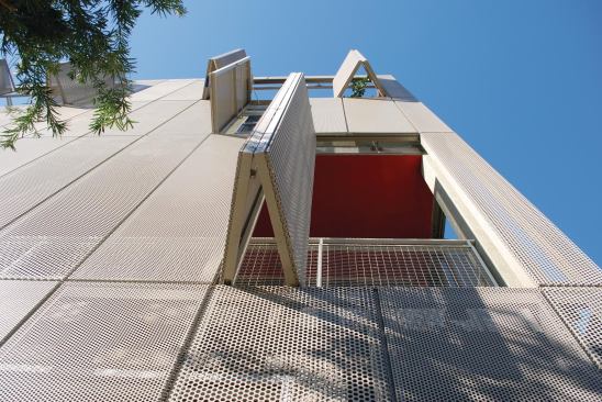 Another look at the building's bifold aluminum panels.