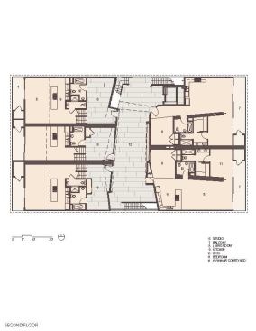 A floor plan of the building’s second level.