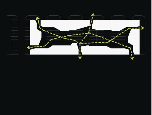 The donut shape was divided into six irregularly sized housing blocks, with a series of pathways allowing passage through the housing complex.