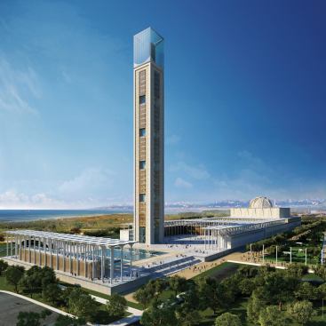 The Mosque of Algiers

The multilayered façade of the minaret is an ornamental sheath that also protects the glass tower from the sun.