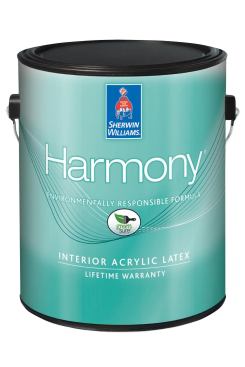 SHERWIN-WILLIAMS. Harmony Flat, Eg-Shel, Semi-Gloss, and Primer are low-odor, zero-VOC acrylic latex paints. They come in 1- and 5-gallon sizes, covering approximately 400 square feet per gallon. The Harmony line is available in more than 1,500 colors, but the company’s colorants contain VOCs, so choosing a lighter tint will keep overall VOC levels lower. Harmony is Greenguard Children & Schools certified and listed in the CHPS High Performance Products Database. 800.474.3794. www.sherwin-williams.com.