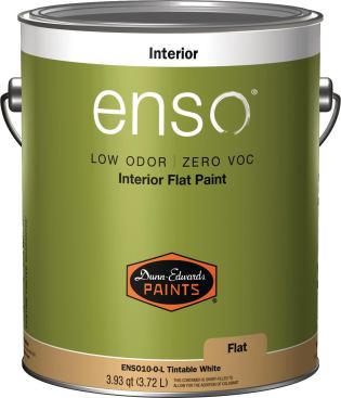 DUNN-EDWARDS. Enso is a 100% acrylic zero-VOC, low-odor paint made with this company's proprietary resins. Available in flat, eggshell, semi-gloss, and as a primer, these paints use zero-VOC colorants and are certified MPI X-Green and CRGI Green Wise and listed in the CHPS High Performance Products Database. 888.337.2468. www.dunnedwards.com.