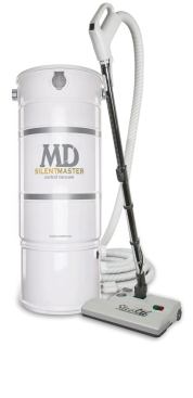 M.D. Manufacturing. The SilentMaster vertical bag-type central vacuum boasts a patented noise-reduction system with total output under 62 decibels. The filtration system offers a proprietary, three-ply, disposable media that does not require venting, although optional venting is available. It has a large 12-gallon debris bucket. The line includes four motor sizes, from 458 to 905 air watts, for homes up to 20,000 square feet. It comes with a six-year warranty. 800.997.2278. www.builtinvacuum.com/silent_master.