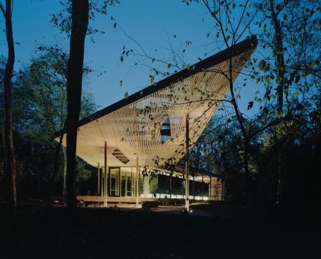 Marlon Blackwell Architect designed this visitors pavilion in a park adjacent to the Indianapolis Museum of Art. 
