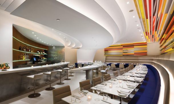 Sculptural forms create a flared ceiling. 








