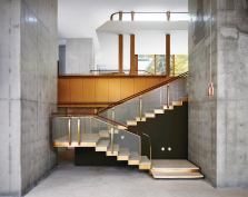 View of the main stair from living room/performance space for music.