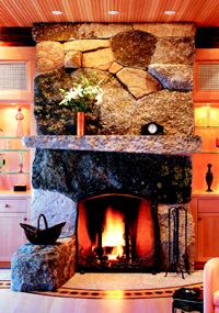 Custom Touches  March 2006  Rock Star  Builder: Michael Hewes & Co., Blue Hill, Maine; Architect: Elliott, Elliott & Norelius, Blue Hill; Stonemason: Freshwater Stone and Brickwork, Orland, Maine; Floor painting: Nicole Herz, Bar Harbor, Maine; Photographer: Brian Vanden Brink