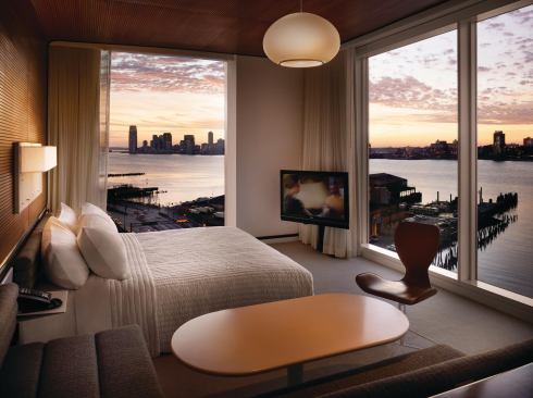 View of New Jersey across the Hudson River from one of the hotel's rooms. 