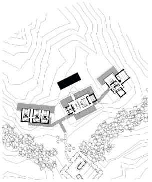 Olson Kundig Architects divided the house into three separate structures: one for sleeping, one for living, and the other for guests.