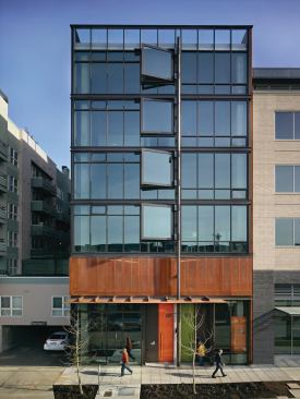 The 2011 Project of the Year-winning Seattle live/work loft project includes a seven-story building featuring ground-level retail space, second-floor parking, and five stacked residential units. For more information about this project, 
click here.