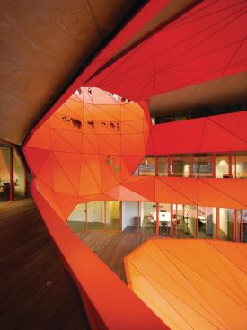 The void allows for sheltered outdoor terraces, and for natural light to penetrate deep into the floor plates.