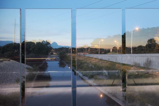 Reflections in the glass panels.