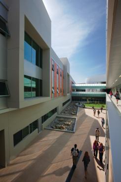 Overhangs of the interior couryard help filter light.